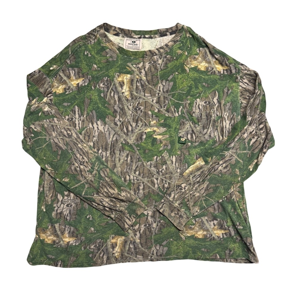 Vintage Mossy Oak Camo Long Sleeve Pocket T-Shirt 2XL Made in USA Camouflage